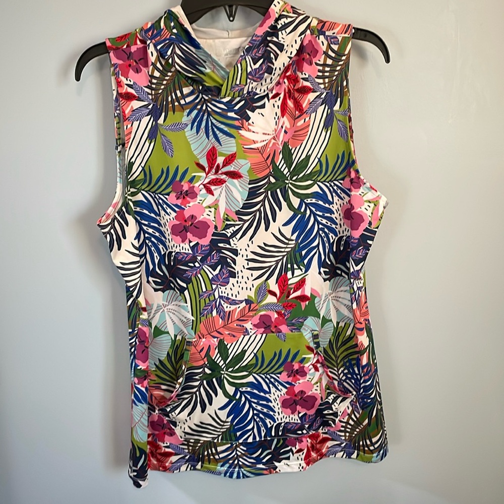 Reel Legends Reel-Tec multi color floral hooded tank with pockets size large